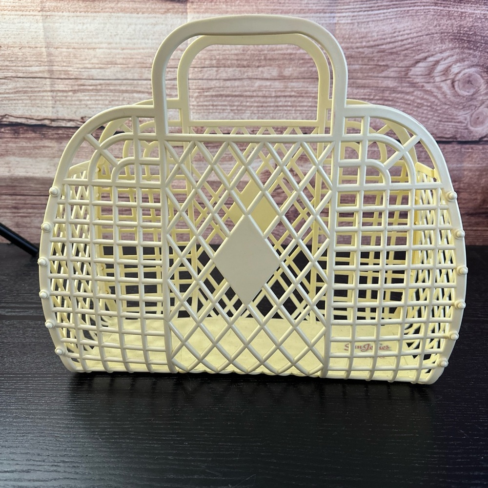Sun Jellies Large Retro Basket Purse In Cream Original Stickers